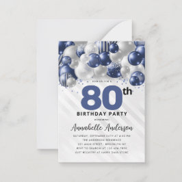Budget Blue Silver Ballon Glitzer 80. Geburtstag Mitteilungskarte