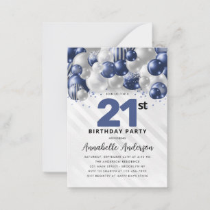 Budget Blue Silver Balloon Glitzer 21. Geburtstag Mitteilungskarte