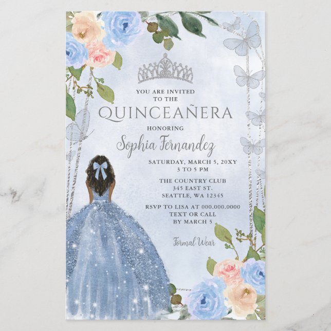 Budget Blue Silver Blumenprinzessin Quinceañera (Vorderseite)