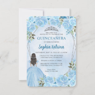 Budget Blue Silver Blumenprinzessin Quinceañera Mitteilungskarte