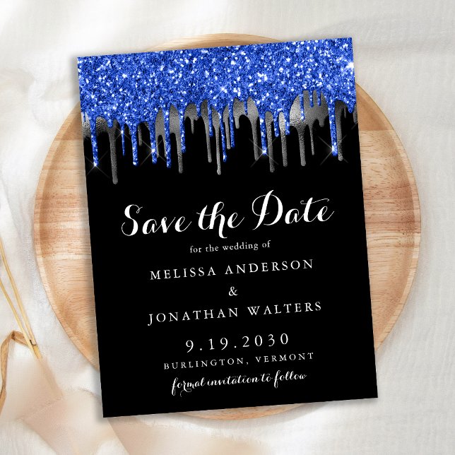 Budget Blue Silver Glitzer Tropfen Save the Date (Von Creator hochgeladen)