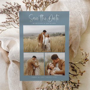Budget Blue Simple Calligraphy Script Foto Save The Date