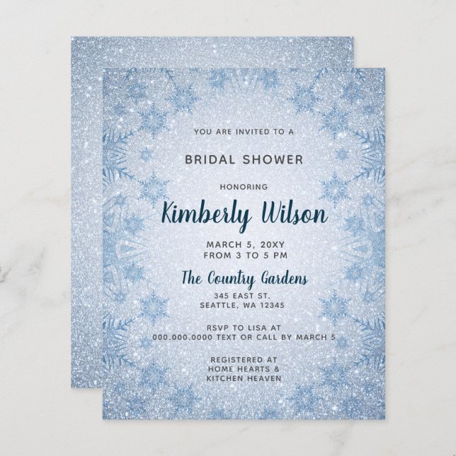 Budget Blue Snowflakes Bridal Dusche Einladung (Vorne/Hinten)