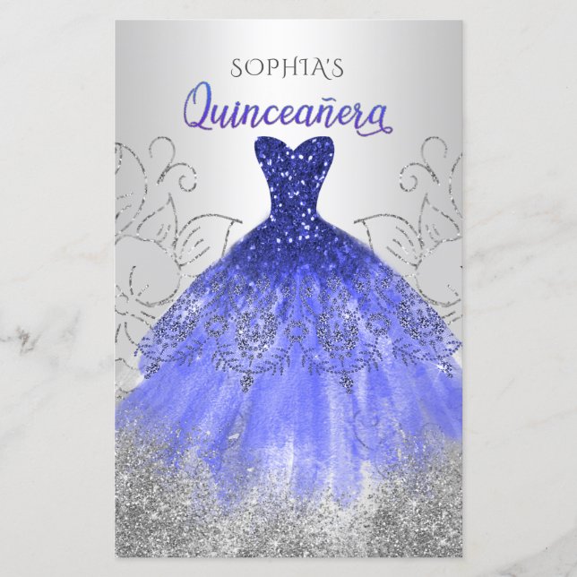 Budget Blue Sparkle Dress Quinceañera Einladung (Vorderseite)