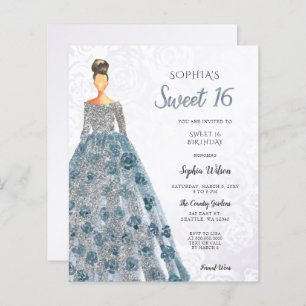 Budget Blue Sparkle Dress Sweet 16 Einladung