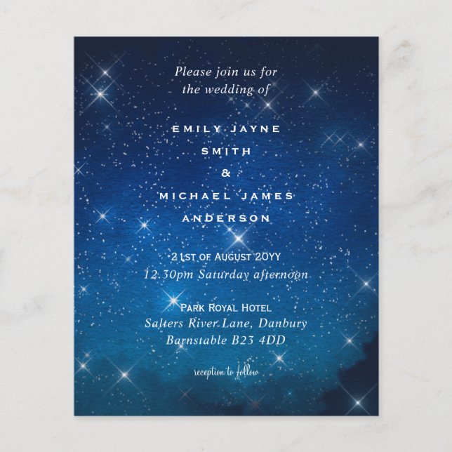 Budget Blue Starry Night Sky White Stars Hochzeit (Vorderseite)