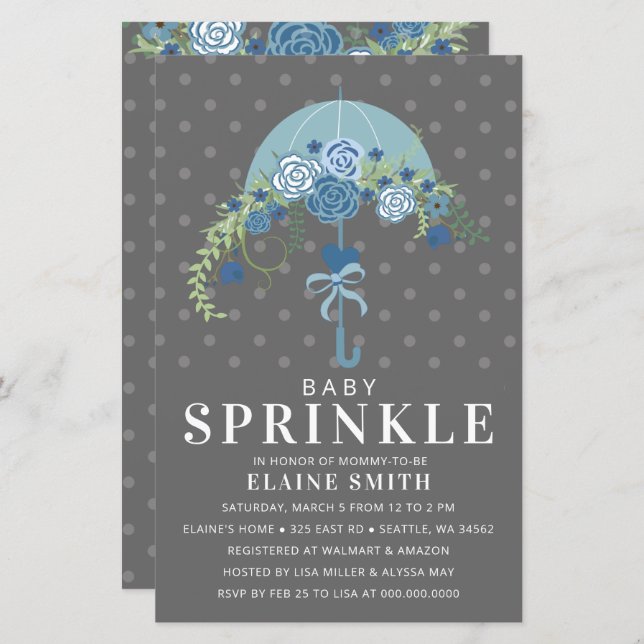 Budget Blue Umbrella Boy Baby Dusche Einladung (Vorne/Hinten)