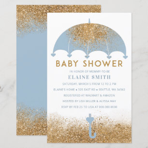 Budget Blue Umbrella Boy Baby Dusche Einladung