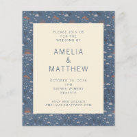 Budget Blue und Rust Boho Nature Wedding Einladung