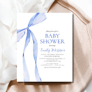 Budget Blue Watercolor Bow Boy Baby Dusche Flyer