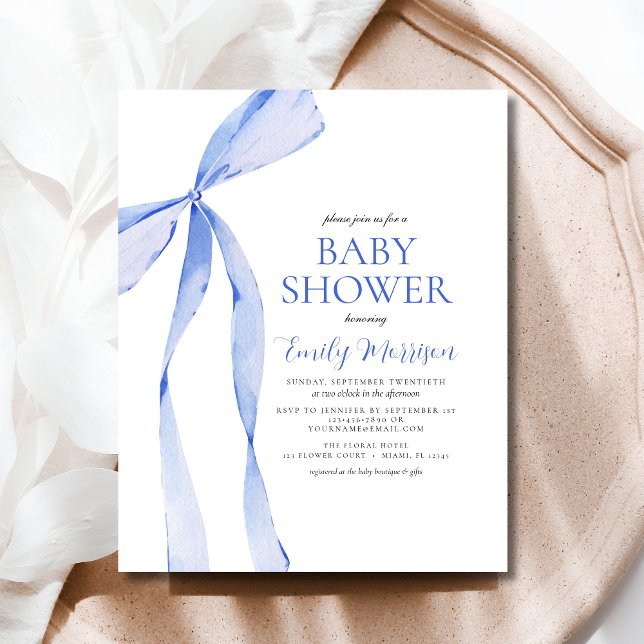 Budget Blue Watercolor Bow Boy Baby Dusche Flyer (Von Creator hochgeladen)