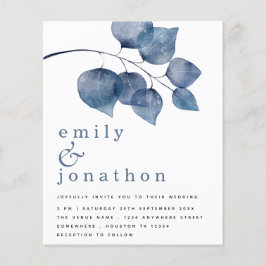 Budget Blue Watercolor Foliage Hochzeit Einladung