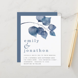 Budget Blue Watercolor Foliage Hochzeit Einladung