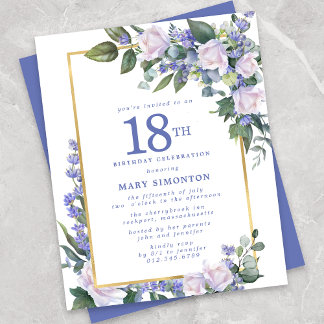 Budget Blue White Floral 18. Geburtstag Einladung