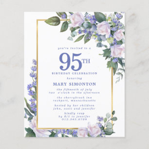 Budget Blue White Floral 95. Geburtstag Einladung