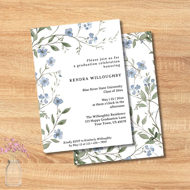 Budget Blue Wildblumen Abschluss Einladung (Von Creator hochgeladen)