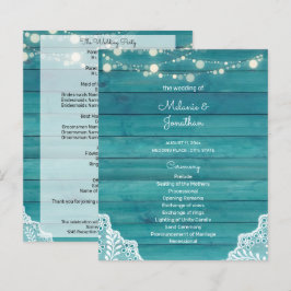 Budget Blue Wood, Lights, Lace Wedding Programm