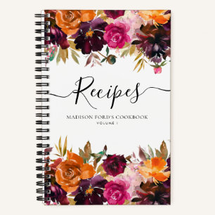 Budget-Blumen-Bordeaux-Gelb-Lila-Rosa-Rezept Notizbuch
