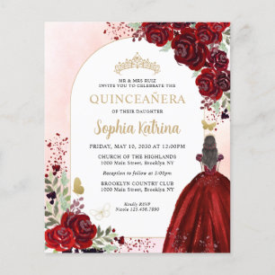 Budget Blumen Burgund Gold Prinzessin Quinceanera