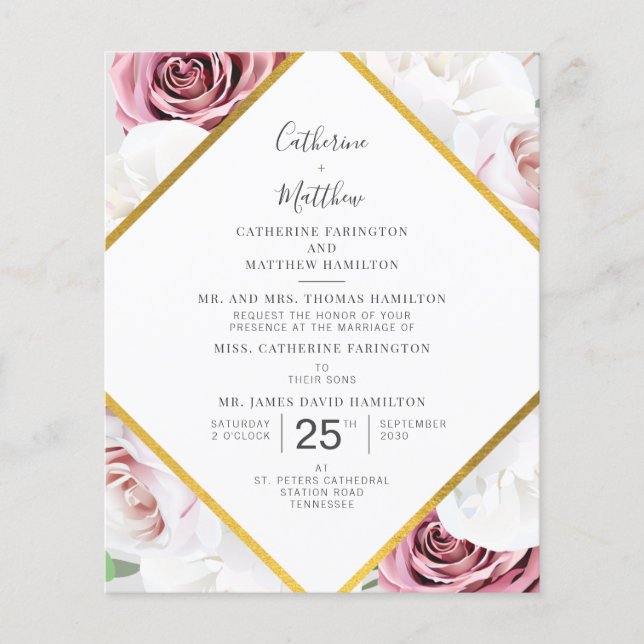 Budget-Blumen-Geometrie-Schrift Hochzeits-Einladun (Vorderseite)