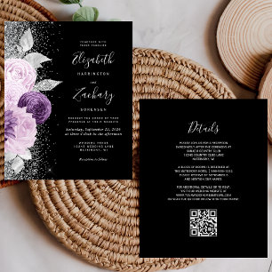 Budget-Blumen-Hochzeit in Lila Silber Schwarz QR-C