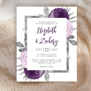 Budget-Blumen-Hochzeitseinladung Lila Flieder Silb