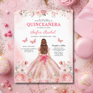 Budget-Blumen-Rosa-Bilingual-Spanisch-Quinceanera Flyer