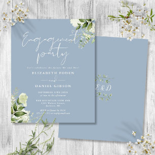 Budget-Blumen-Staubblau-Hochzeitseinladung