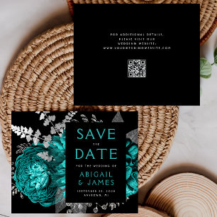 Budget-Blumen-Teal-Silber-QR-Code-Sparen Sie das D