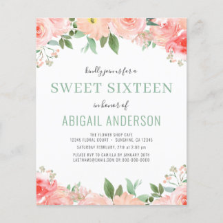 Budget Blumenbeutel Sweet 16 Geburtstag Einladung Flyer