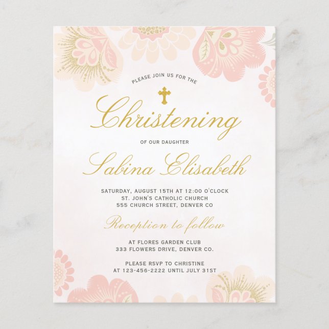 Budget Blumenelegant Christening Einladung Flyer (Vorne)