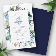 Budget Blumengrün Blue Wedding Einladung