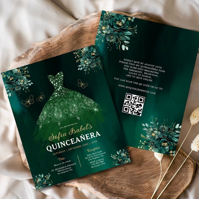 Budget Blumengrün Kleid QR Code Quinceanera (Von Creator hochgeladen)