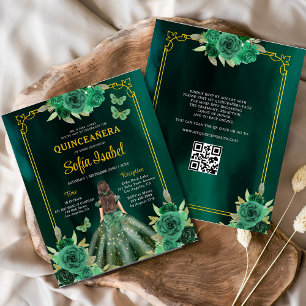 Budget Blumengrün Kleid QR Code Quinceanera Flyer