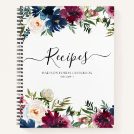 Budget Blumenmarsche Blaue Burgund Wasserfarben Re Notizbuch