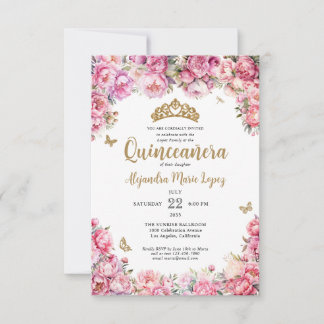Budget Blumenrosa Glitzer Tiara Quinceañera Mitteilungskarte