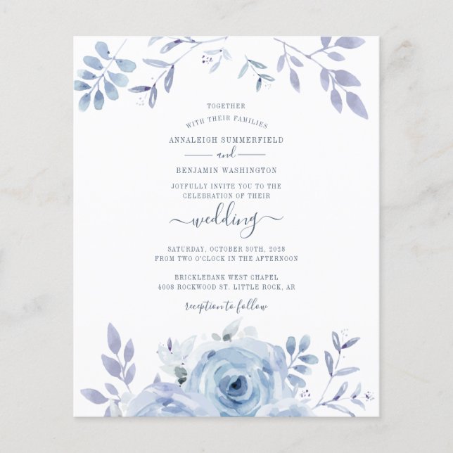 Budget Blumenschrift Watercolor Hochzeit Einladung (Vorderseite)