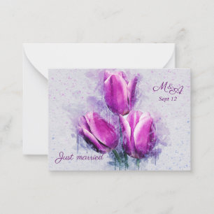 Budget. Blumenstrauß, Fuchsientulips nur verheirat Mitteilungskarte