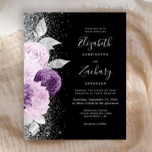 Budget Blumige Hochzeit in Lila Silber Glitter Sch