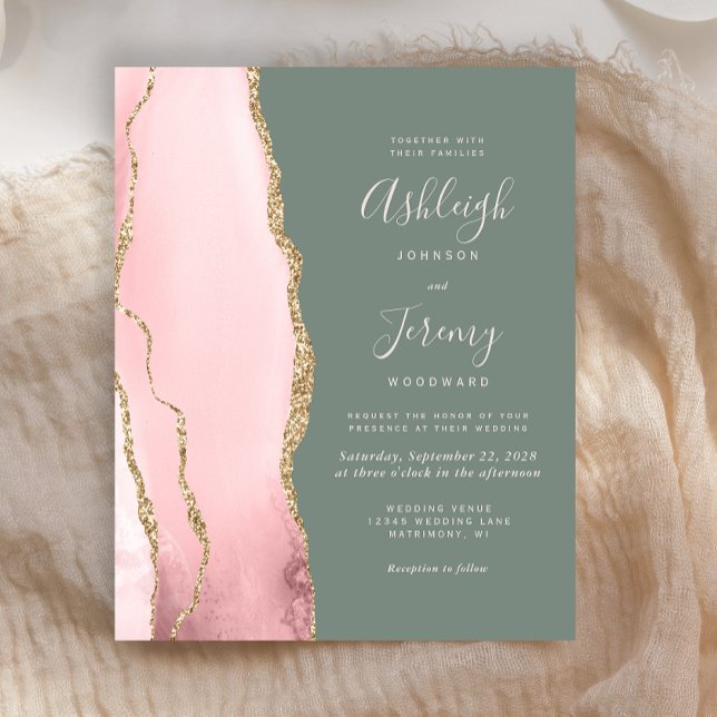 Budget Blush Agate Sage Green Hochzeit Einladung (Von Creator hochgeladen)