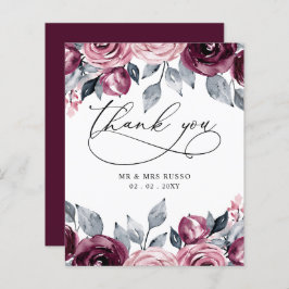 Budget Blush Burgundy Wedding Thank You Card