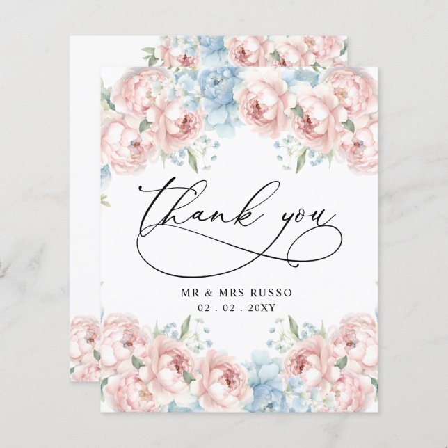 Budget Blush Floral Wedding Danke Karte (Vorne/Hinten)