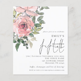 Budget Blush Florals Fiftieth Birthday Einladung