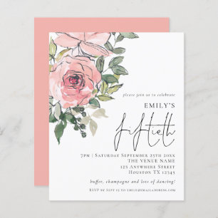 Budget Blush Florals Fiftieth Birthday Einladung