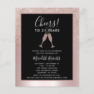 Budget Blush Glitzer 21. Geburtstag Einladung