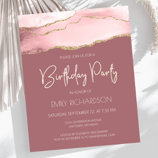 Budget Blush Gold Agate Rose Geburtstag Einladung