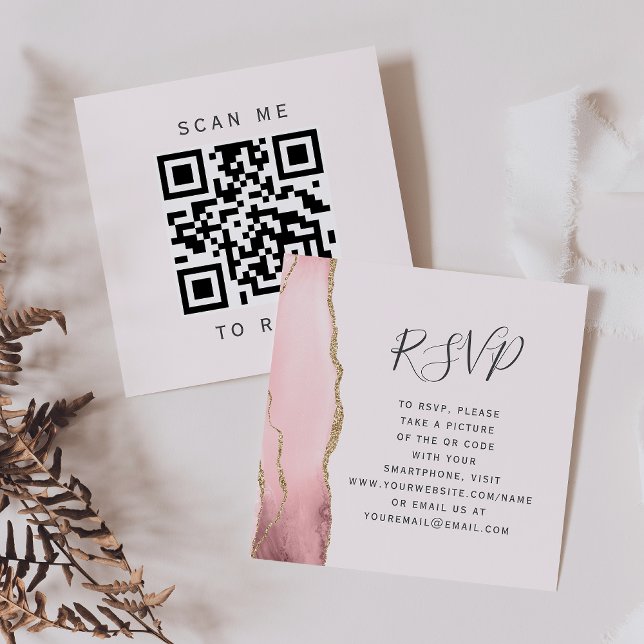 Budget Blush Gold Agate Wedding QR Code UAWG Begleitkarte (Von Creator hochgeladen)