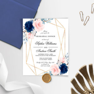 Budget Blush & Navy Blue Probe Dinner Einladung