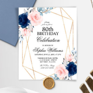 Budget Blush & Navy jedes Alter Geburtstag Einladu