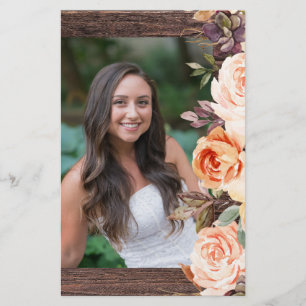 Budget Blush & Peach Floral Rustic Grad Foto MED Flyer